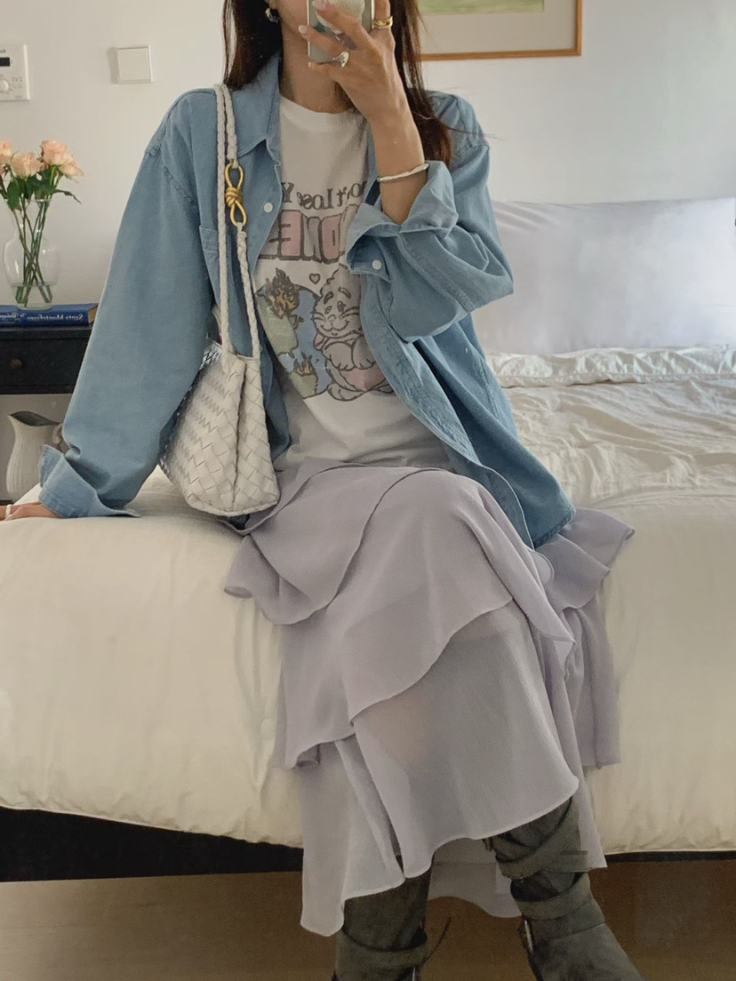 LA CREME韓國直郵實拍女裝新品職業時尚推薦休閑長裙雪紡LA CREME長裙