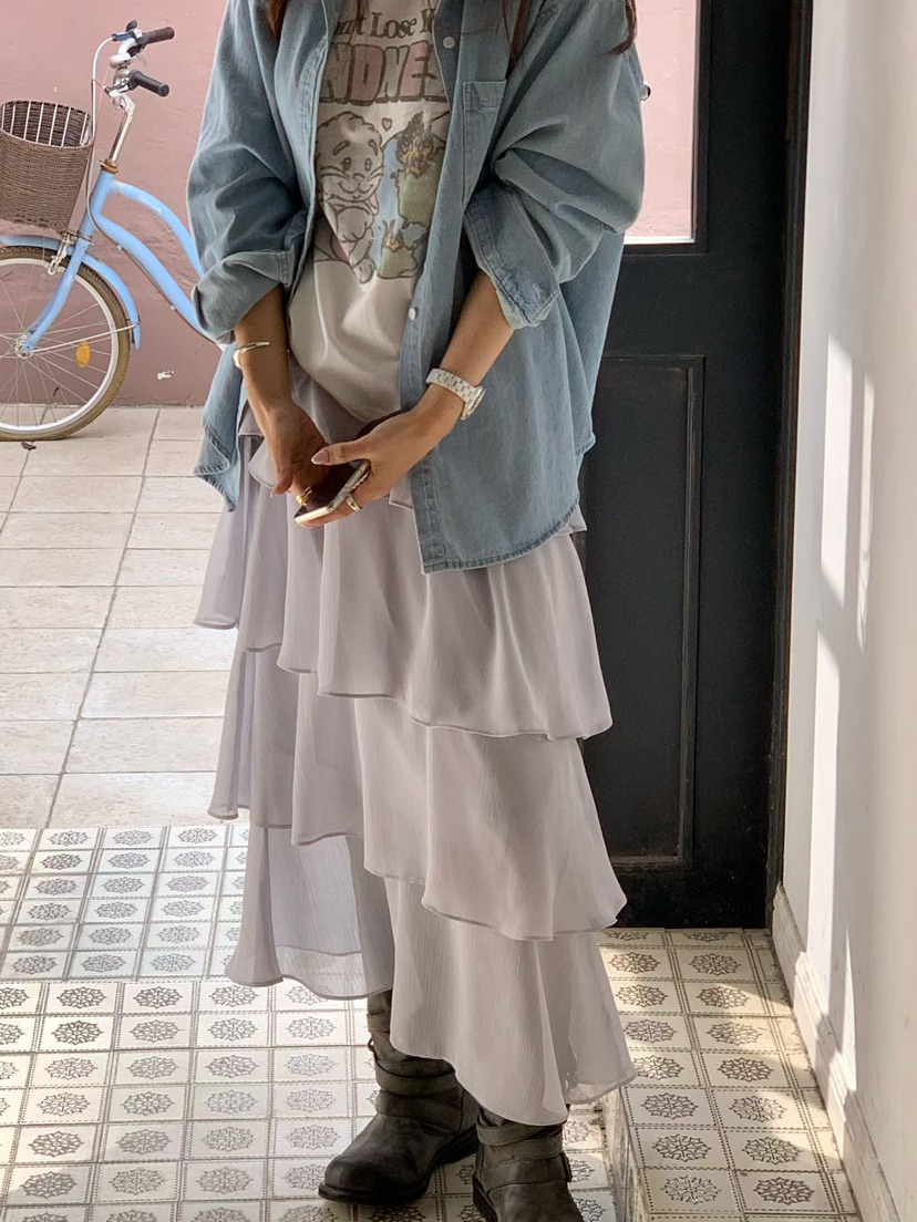 LA CREME韓國直郵實拍女裝新品職業時尚推薦休閑長裙雪紡LA CREME長裙