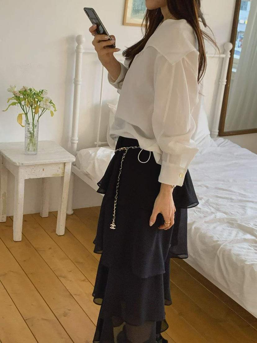 LA CREME韓國直郵實拍女裝新品職業時尚推薦休閑長裙雪紡LA CREME長裙