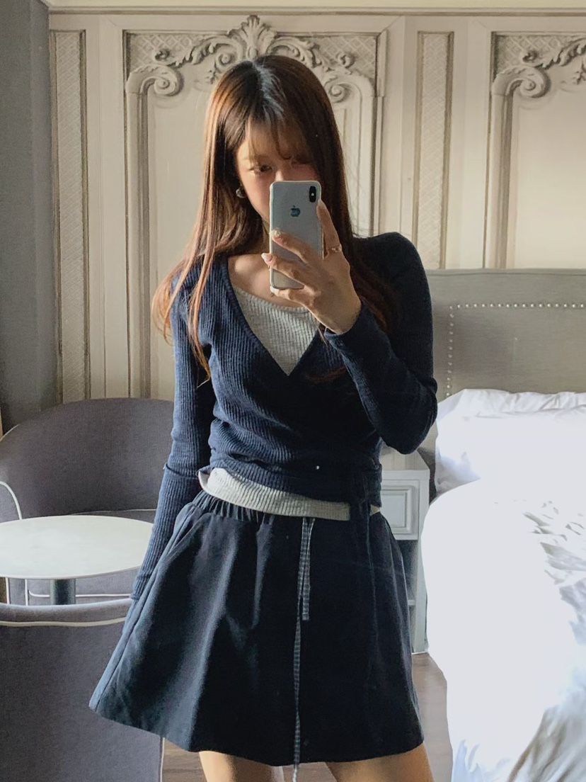 LA CREME韓國代購女士新款時尚熱賣休閑推薦針織衫假兩件LA CREME針織衫