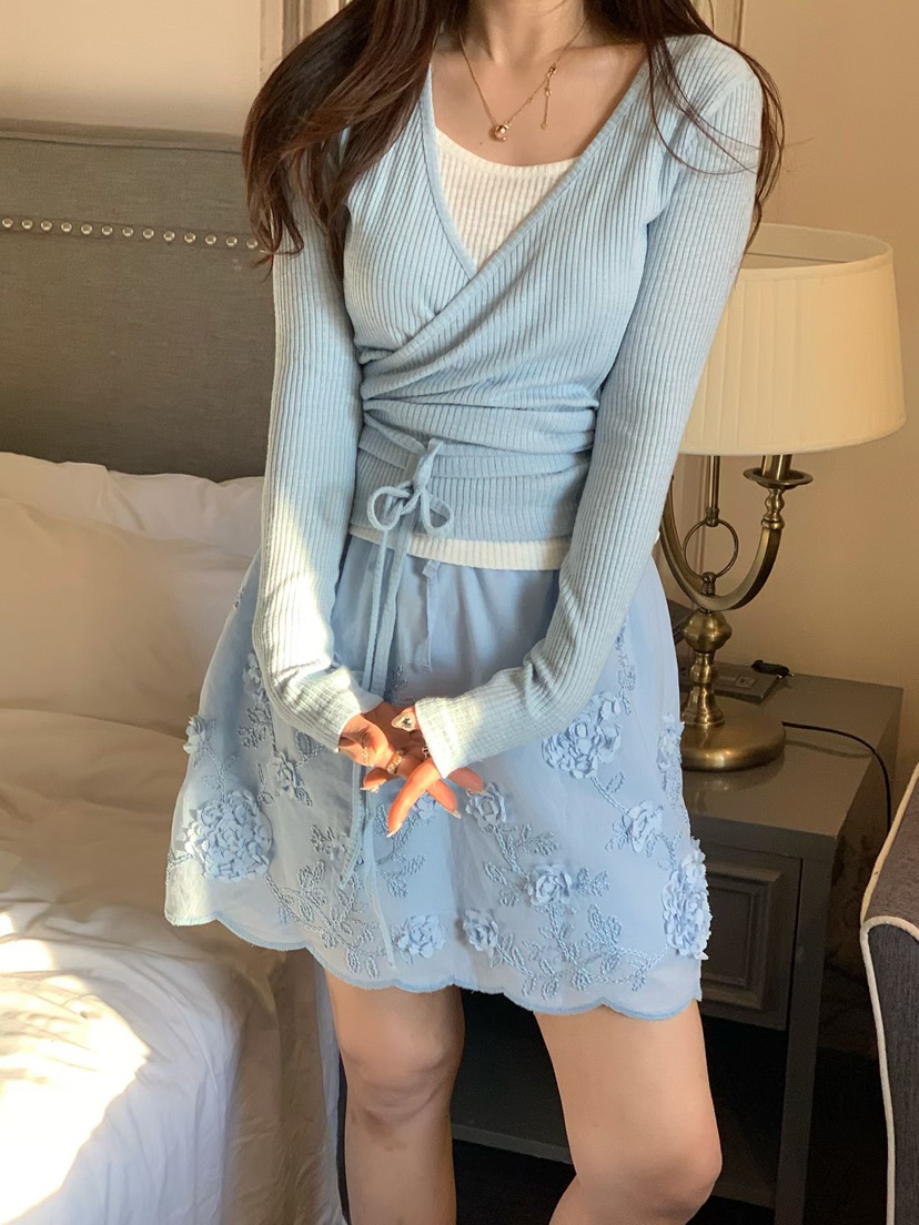 LA CREME韓國代購女士新款時尚熱賣休閑推薦針織衫假兩件LA CREME針織衫