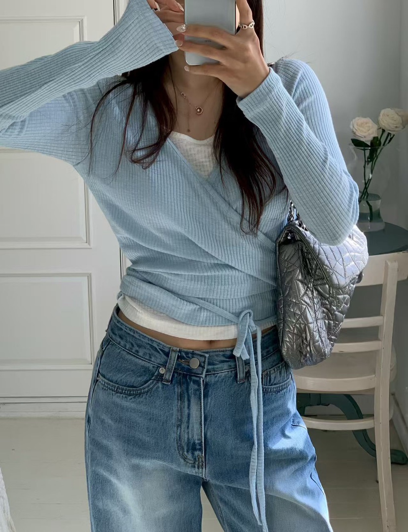 LA CREME韓國代購女士新款時尚熱賣休閑推薦針織衫假兩件LA CREME針織衫