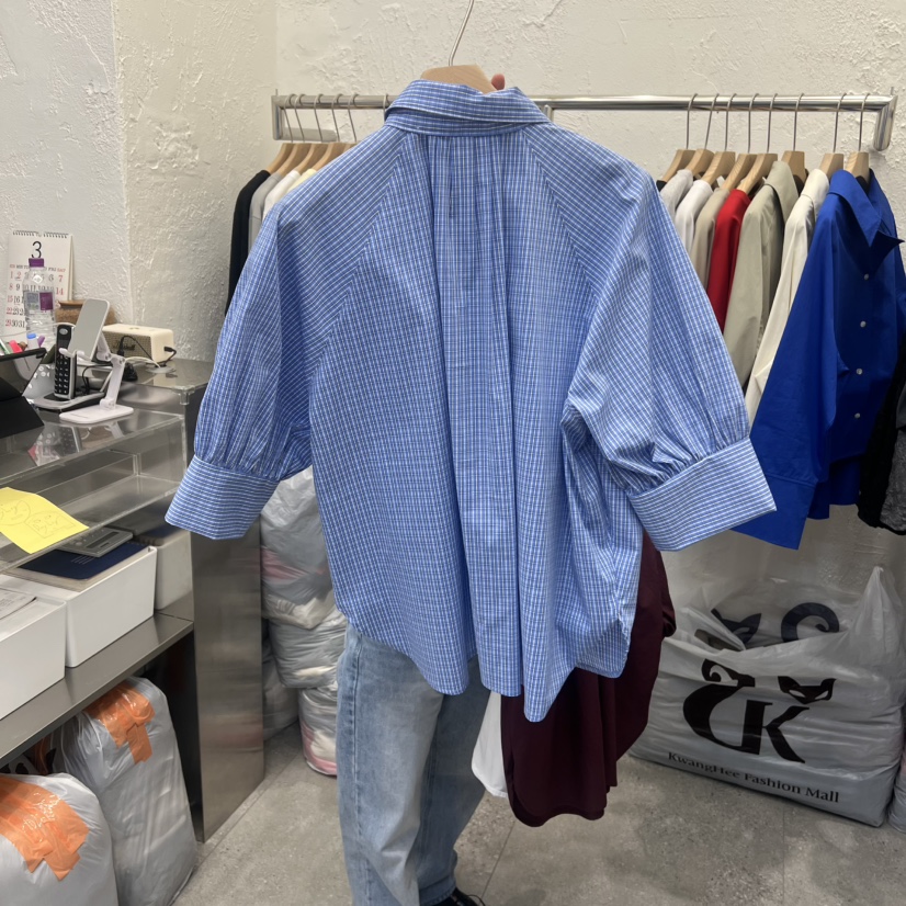 DA YLOG韓國東大門直郵女裝新品熱賣襯衫蕾絲衫格子褶裥DA YLOG襯衫/蕾絲衫