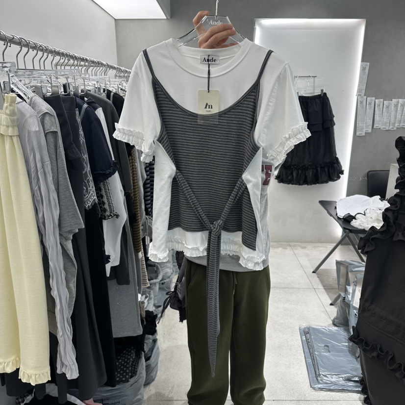 ANDE韓國代購女士新品人氣26春夏職業休閑推薦熱賣T恤假兩件AndeT恤圖色1