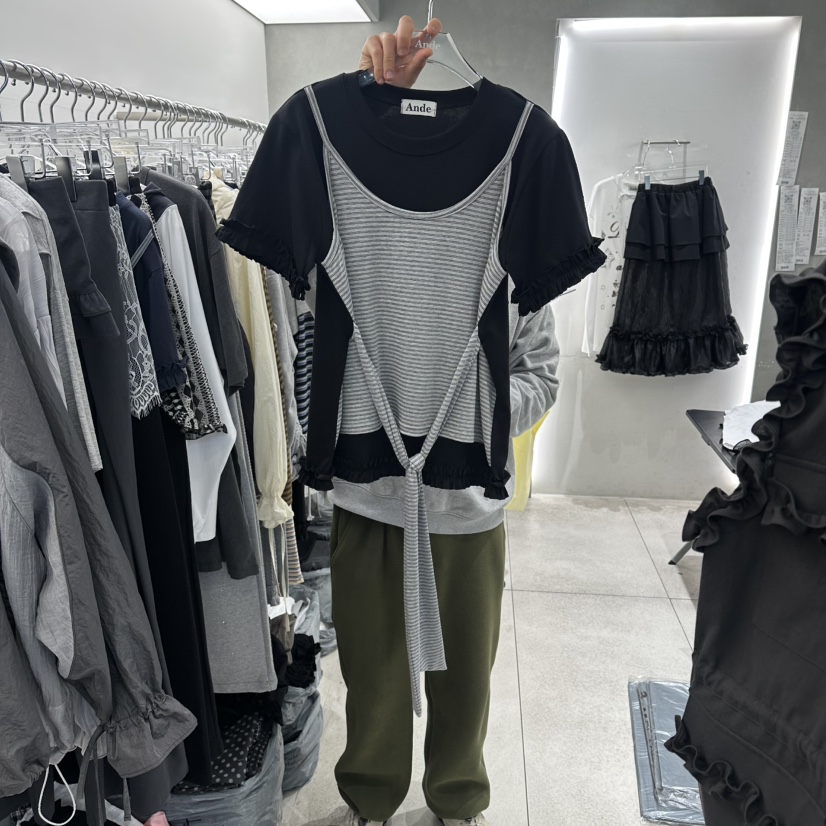 ANDE韓國代購女士新品人氣26春夏職業休閑推薦熱賣T恤假兩件AndeT恤圖色3