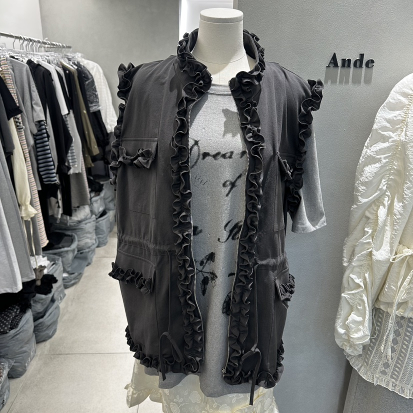 ANDE東大門直郵女士新款推薦26春夏馬甲不含內搭荷葉邊棉質Ande馬甲圖色1