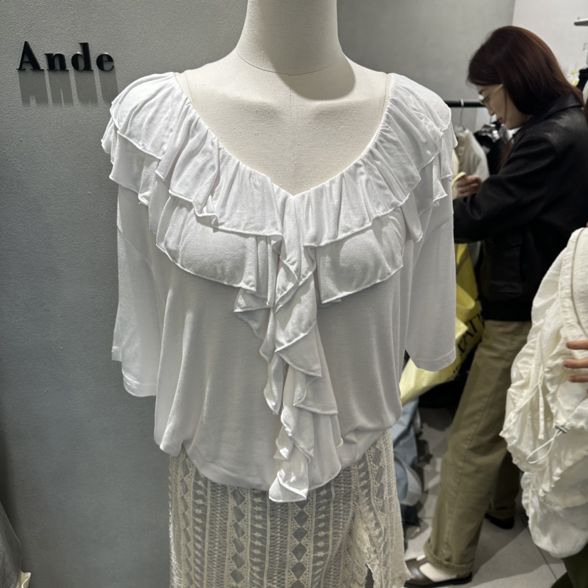 ANDE韓國代購女裝新品人氣真品職業26春夏休閑推薦T恤荷葉邊AndeT恤圖色1