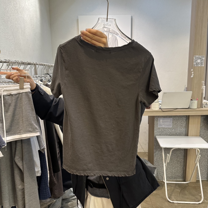 PLOVER東大門實拍女士新款休閑26春夏人氣推薦T恤復古洗滌PLO_VERT恤