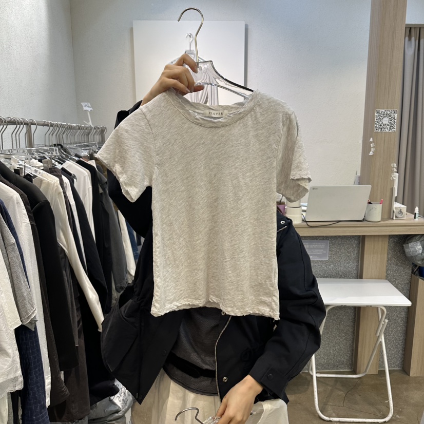 PLOVER東大門實拍女士新款休閑26春夏人氣推薦T恤復古洗滌PLO_VERT恤圖色2