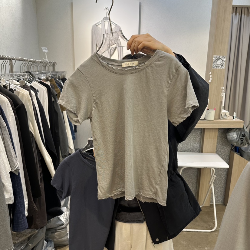 PLOVER東大門實拍女士新款休閑26春夏人氣推薦T恤復古洗滌PLO_VERT恤圖色3