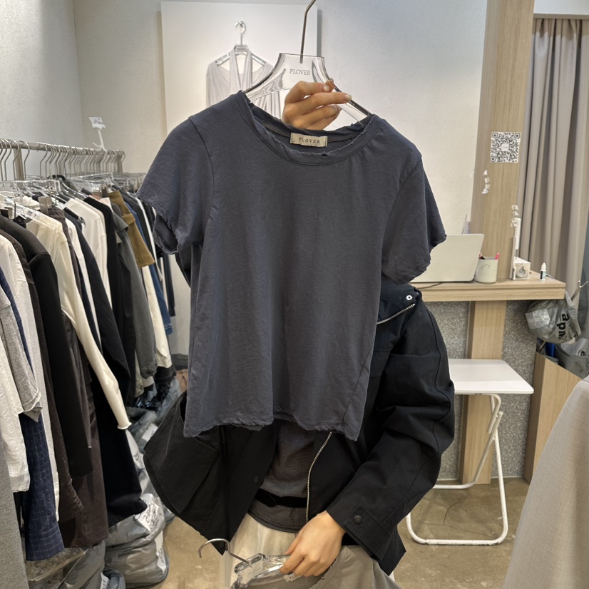 PLOVER東大門實拍女士新款休閑26春夏人氣推薦T恤復古洗滌PLO_VERT恤圖色4
