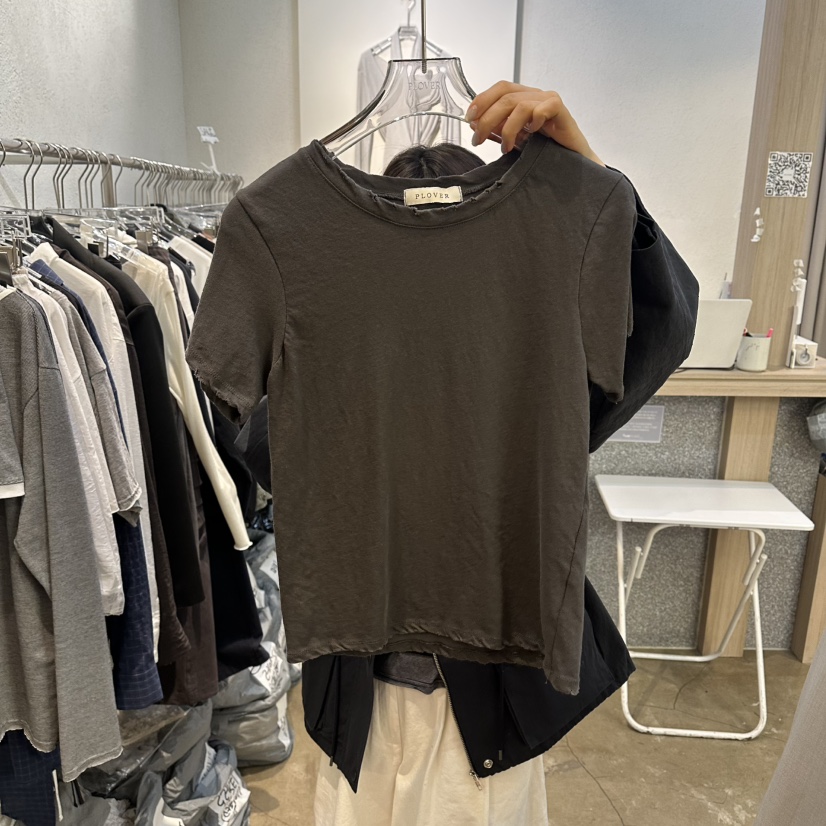 PLOVER東大門實拍女士新款休閑26春夏人氣推薦T恤復古洗滌PLO_VERT恤圖色5