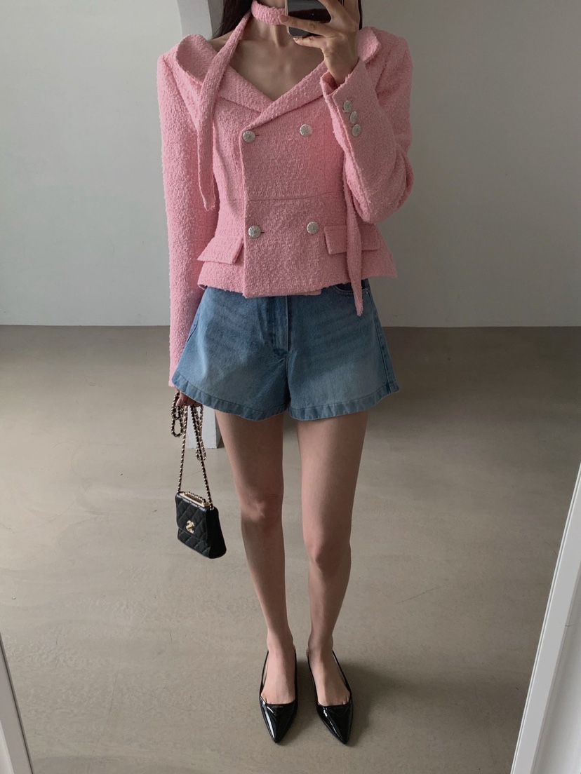 VERANDA韓國直郵實拍女裝新品熱賣職業時尚夾克含脖帶粗花呢VERANDA夾克