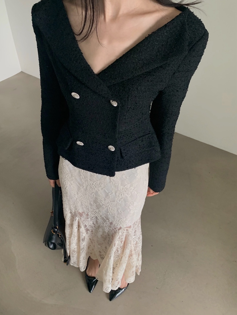 VERANDA韓國直郵實拍女裝新品熱賣職業時尚夾克含脖帶粗花呢VERANDA夾克