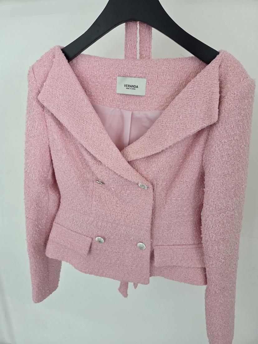 VERANDA韓國直郵實拍女裝新品熱賣職業時尚夾克含脖帶粗花呢VERANDA夾克