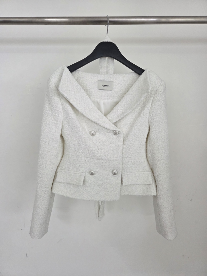 VERANDA韓國直郵實拍女裝新品熱賣職業時尚夾克含脖帶粗花呢VERANDA夾克圖色1