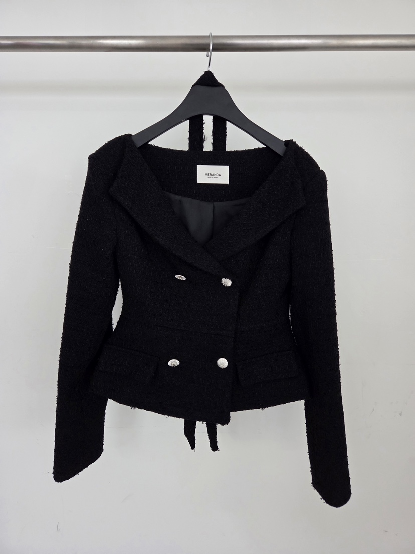 VERANDA韓國直郵實拍女裝新品熱賣職業時尚夾克含脖帶粗花呢VERANDA夾克圖色2