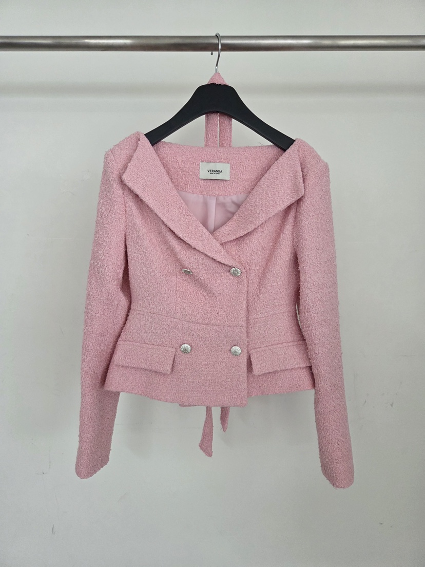 VERANDA韓國直郵實拍女裝新品熱賣職業時尚夾克含脖帶粗花呢VERANDA夾克圖色3