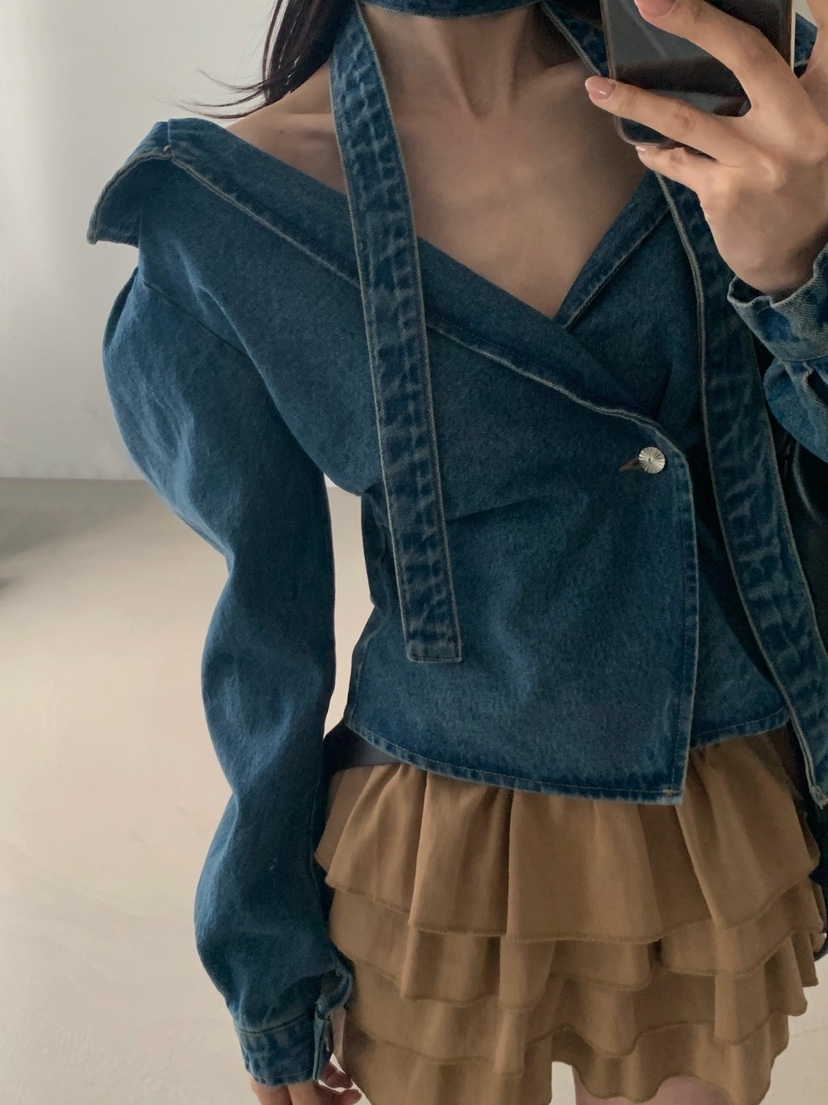 VERANDA韓國東大門代購女裝新款人氣推薦襯衫蕾絲衫含脖帶VERANDA襯衫/蕾絲衫