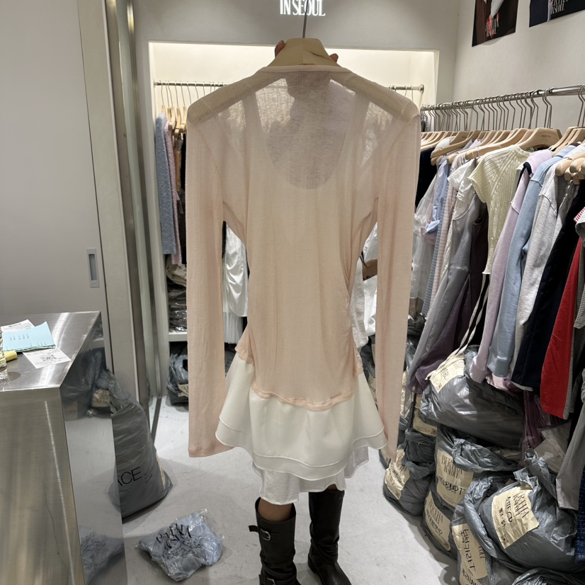 BERTHA韓國東大門直郵女裝新款休閑時尚熱賣長袖T恤假兩件BERTHA長袖T恤