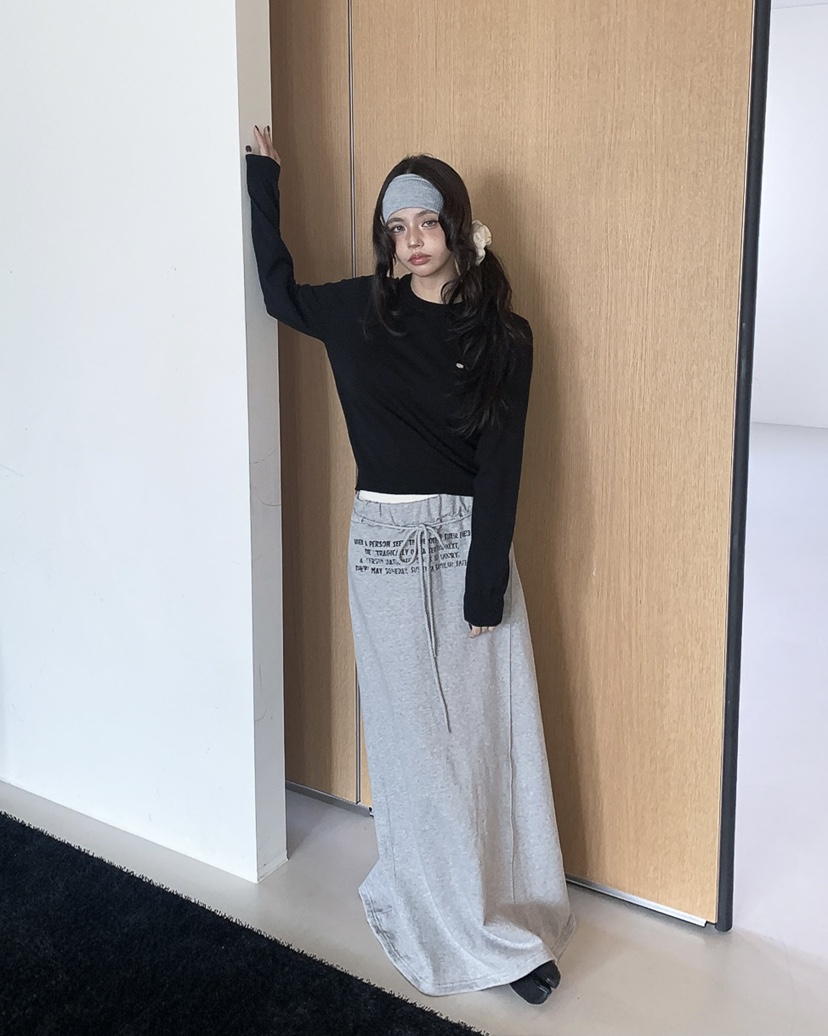 LIVE AID-P韓國直郵女士新款真品時尚職業熱賣長裙含腰繩LIVE AID-P長裙