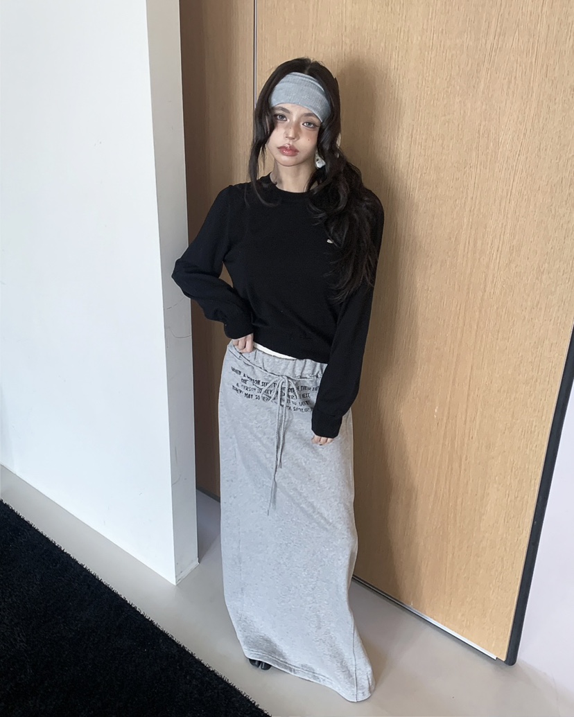 LIVE AID-P韓國直郵女士新款真品時尚職業熱賣長裙含腰繩LIVE AID-P長裙