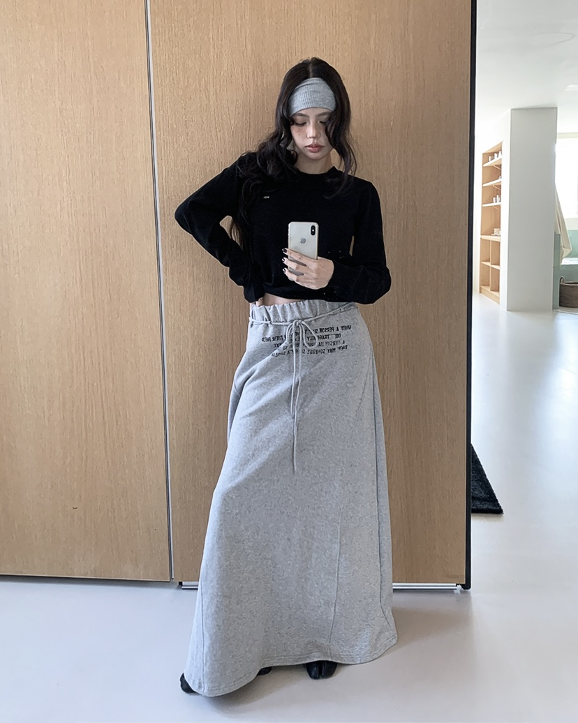 LIVE AID-P韓國直郵女士新款真品時尚職業熱賣長裙含腰繩LIVE AID-P長裙