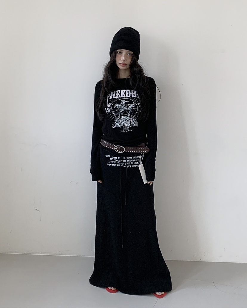 LIVE AID-P韓國直郵女士新款真品時尚職業熱賣長裙含腰繩LIVE AID-P長裙