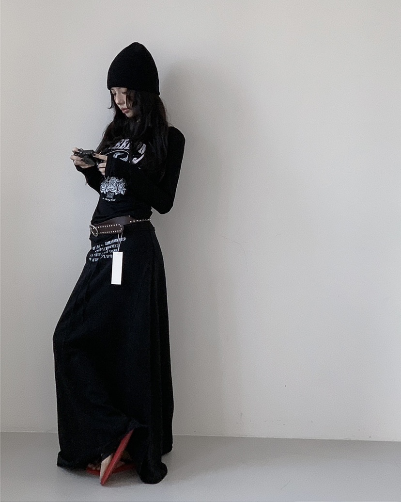 LIVE AID-P韓國直郵女士新款真品時尚職業熱賣長裙含腰繩LIVE AID-P長裙