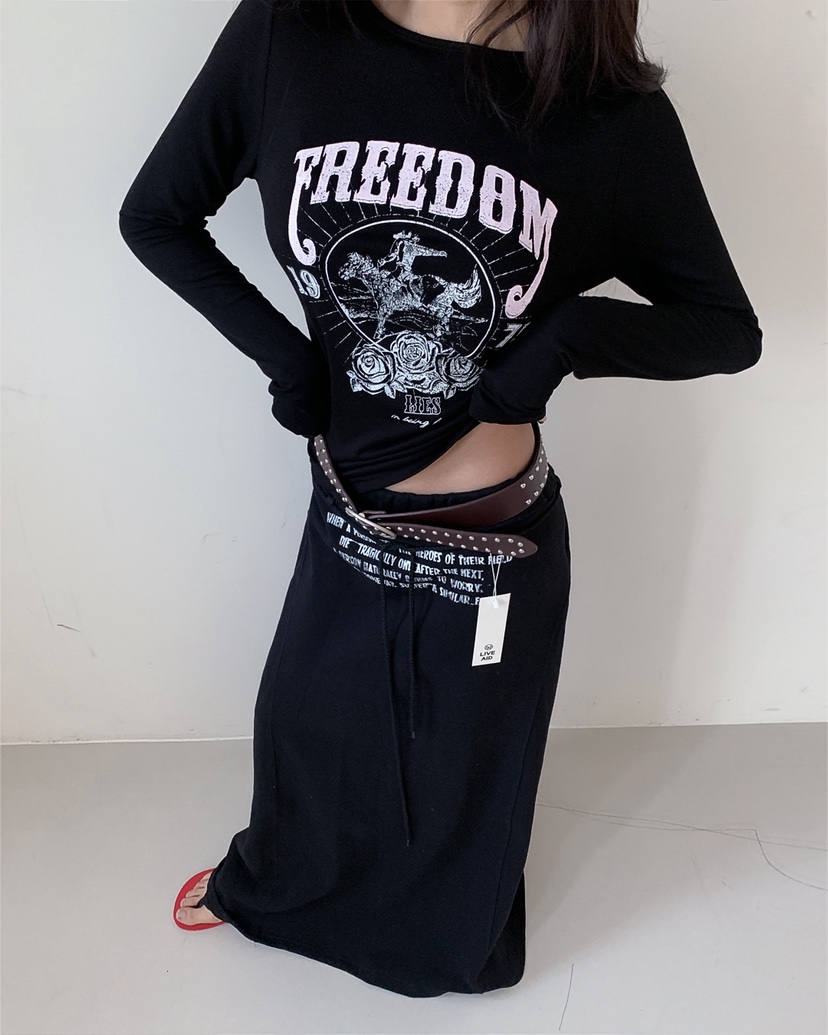 LIVE AID-P韓國直郵女士新款真品時尚職業熱賣長裙含腰繩LIVE AID-P長裙