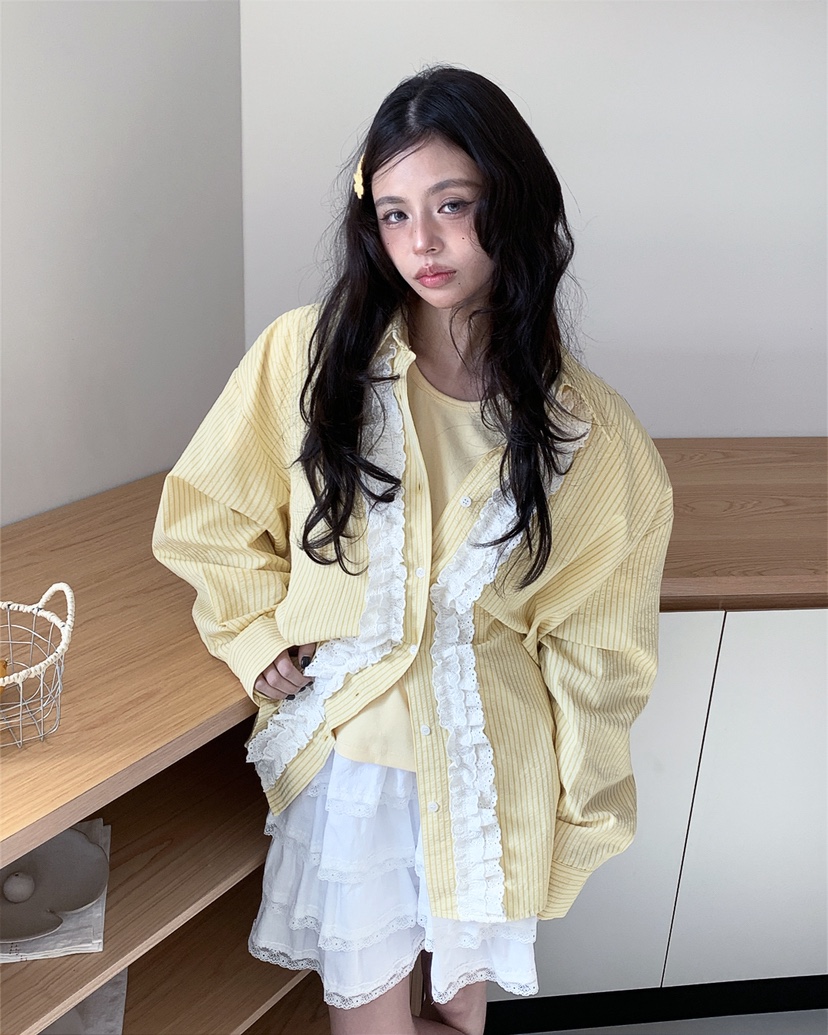 LIVE AID-P韓國直郵女士新品職業真品26春夏襯衫蕾絲衫LIVE AID-P襯衫/蕾絲衫