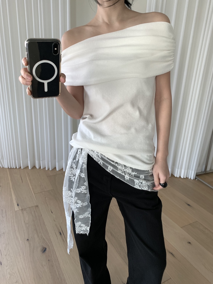 BLACK PIG東大門直郵女裝新款熱賣26春夏職業時尚T恤露肩VIVIAN_LEET恤