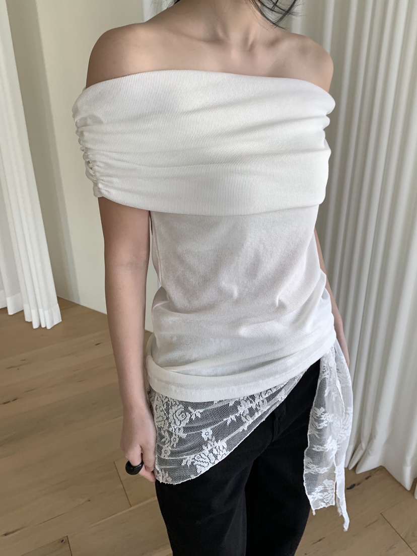 BLACK PIG東大門直郵女裝新款熱賣26春夏職業時尚T恤露肩VIVIAN_LEET恤