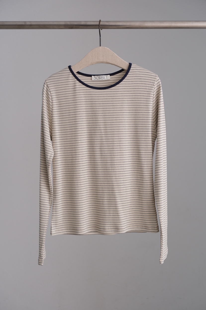 SORBET/FLAT WHITE韓國代購女裝新品人氣時尚長袖T恤條紋SORBET/FLAT WHITE長袖T恤圖色1