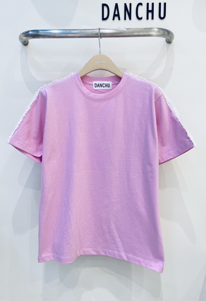 DANCHU韓國代購女裝新品真品休閑推薦熱賣人氣時尚T恤蕾絲DANCHUT恤圖色2