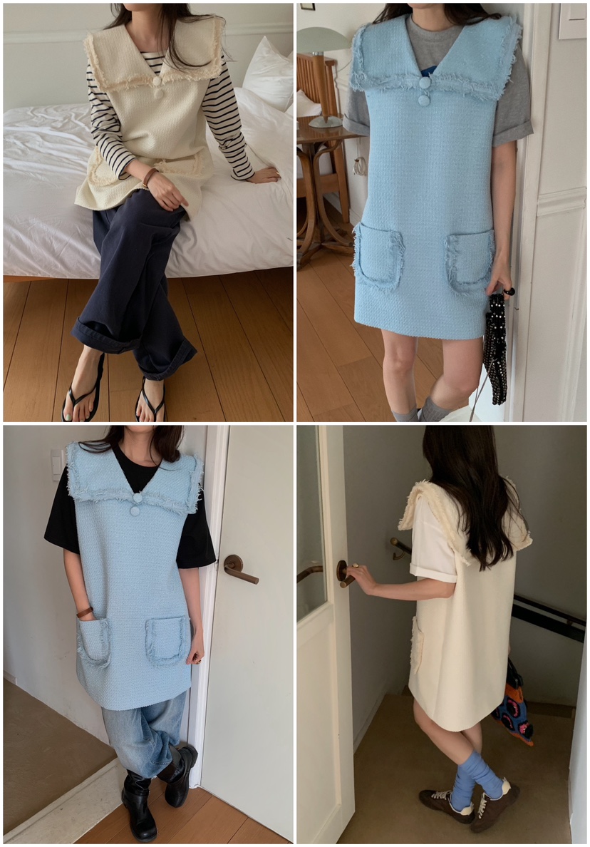 CAMEL-P東大門實拍女裝新品熱賣連衣裙不含內搭粗花呢紐扣Came_l 家連衣裙