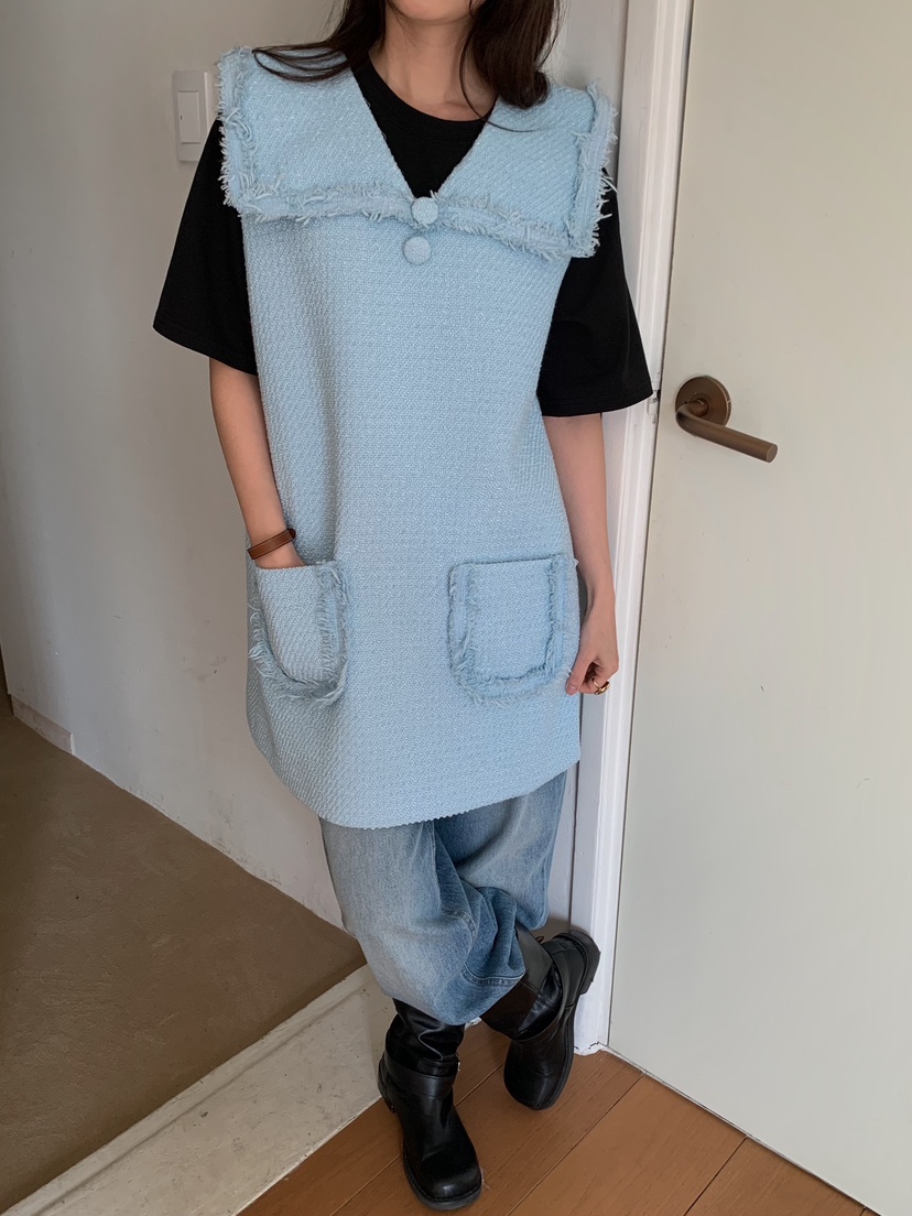 CAMEL-P東大門實拍女裝新品熱賣連衣裙不含內搭粗花呢紐扣Came_l 家連衣裙