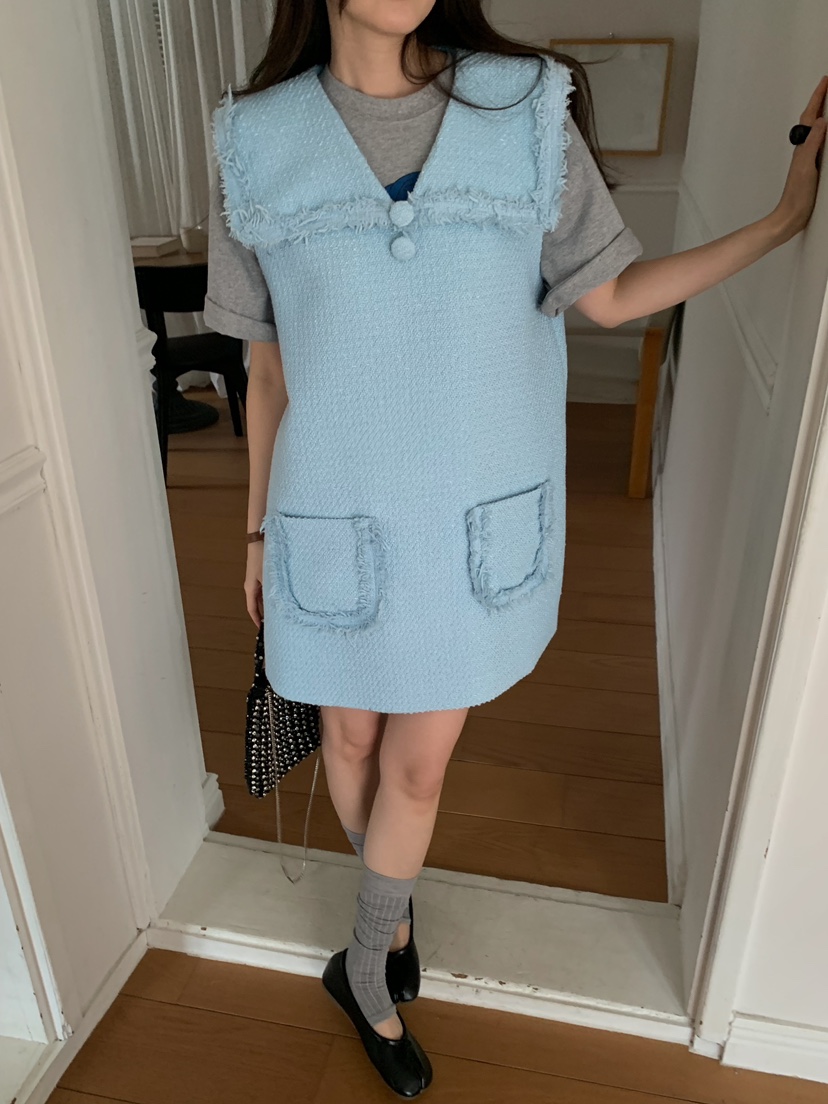 CAMEL-P東大門實拍女裝新品熱賣連衣裙不含內搭粗花呢紐扣Came_l 家連衣裙