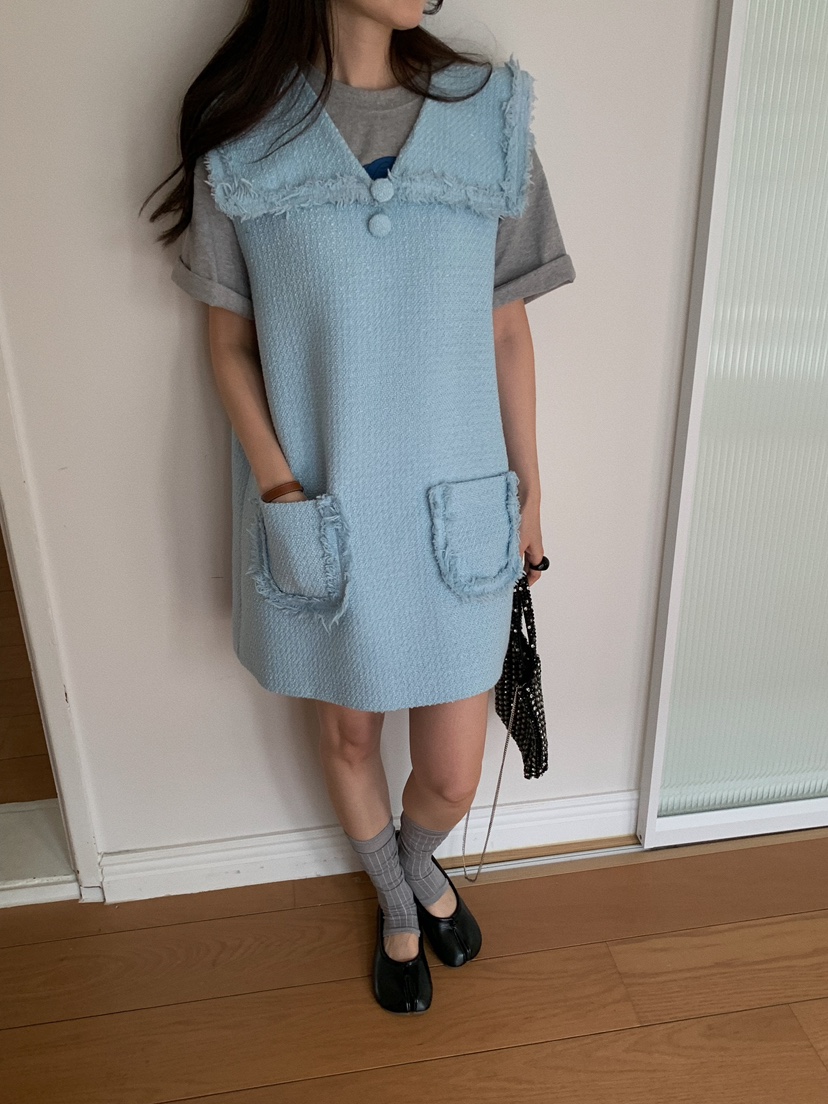 CAMEL-P東大門實拍女裝新品熱賣連衣裙不含內搭粗花呢紐扣Came_l 家連衣裙