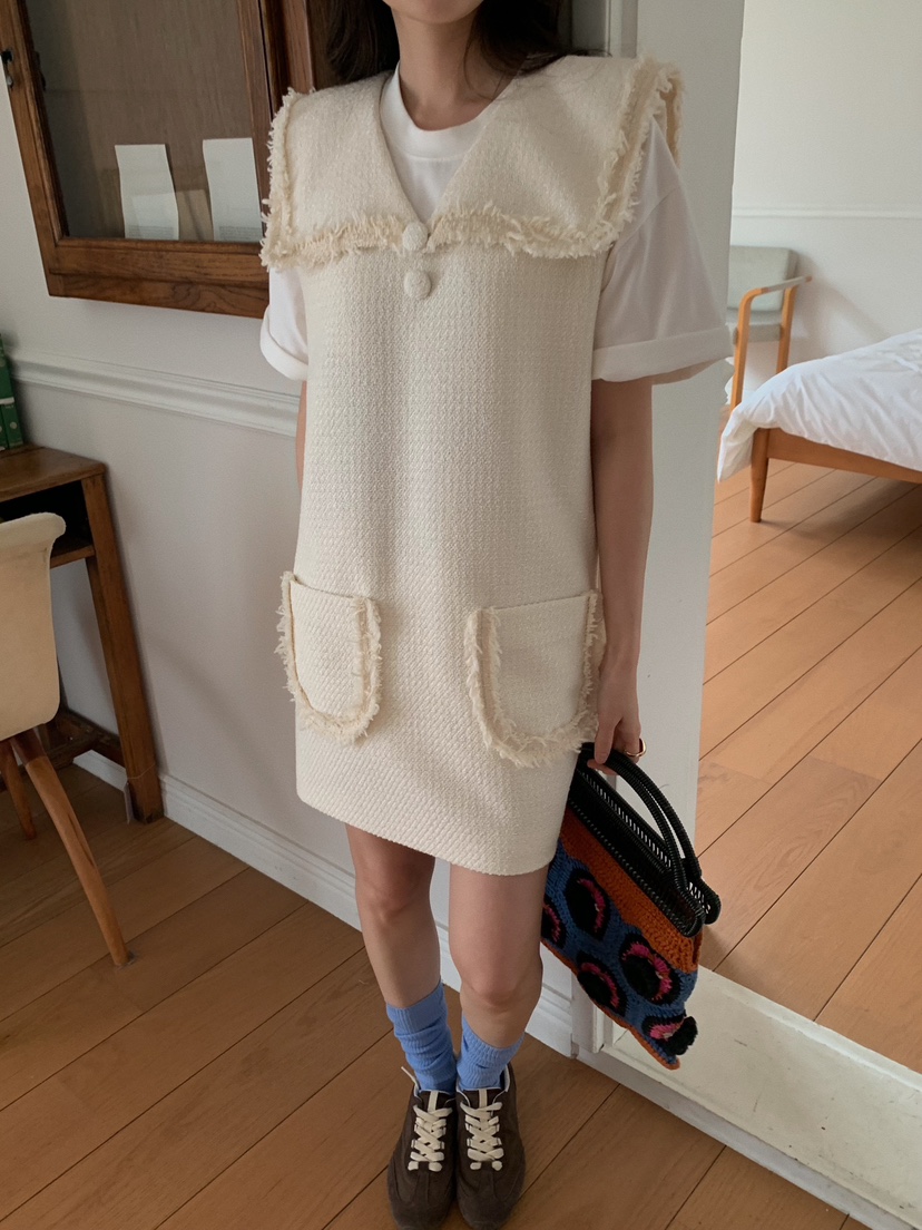 CAMEL-P東大門實拍女裝新品熱賣連衣裙不含內搭粗花呢紐扣Came_l 家連衣裙