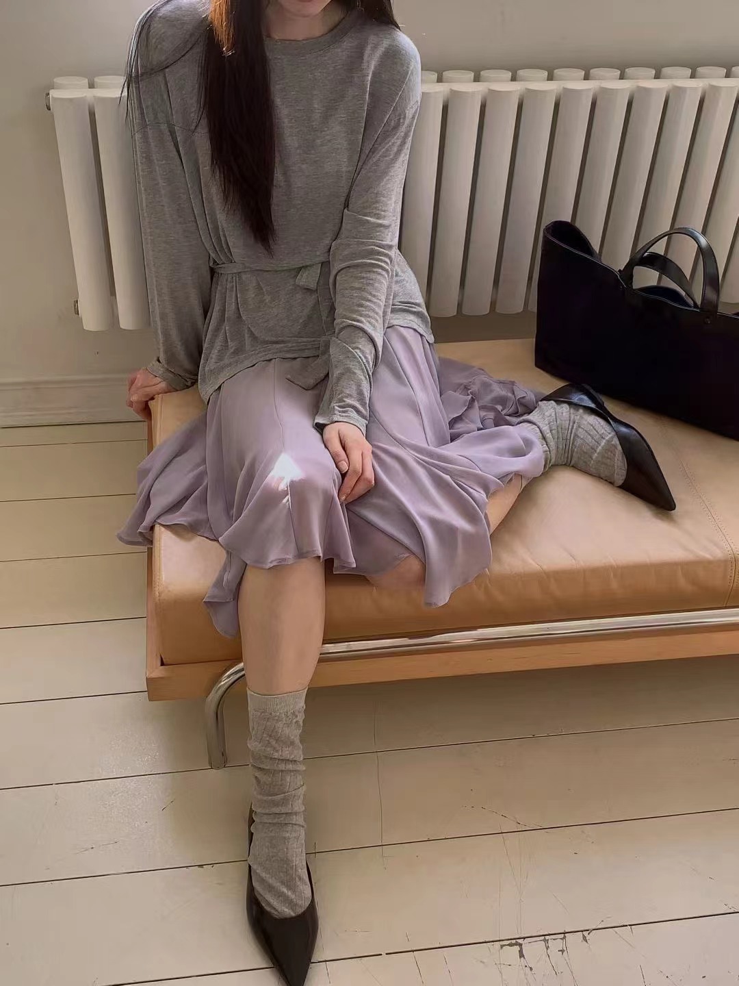 SOUFFLE韓國直郵女裝新款真品人氣休閑職業長袖T恤含腰繩SOUFFLE長袖T恤