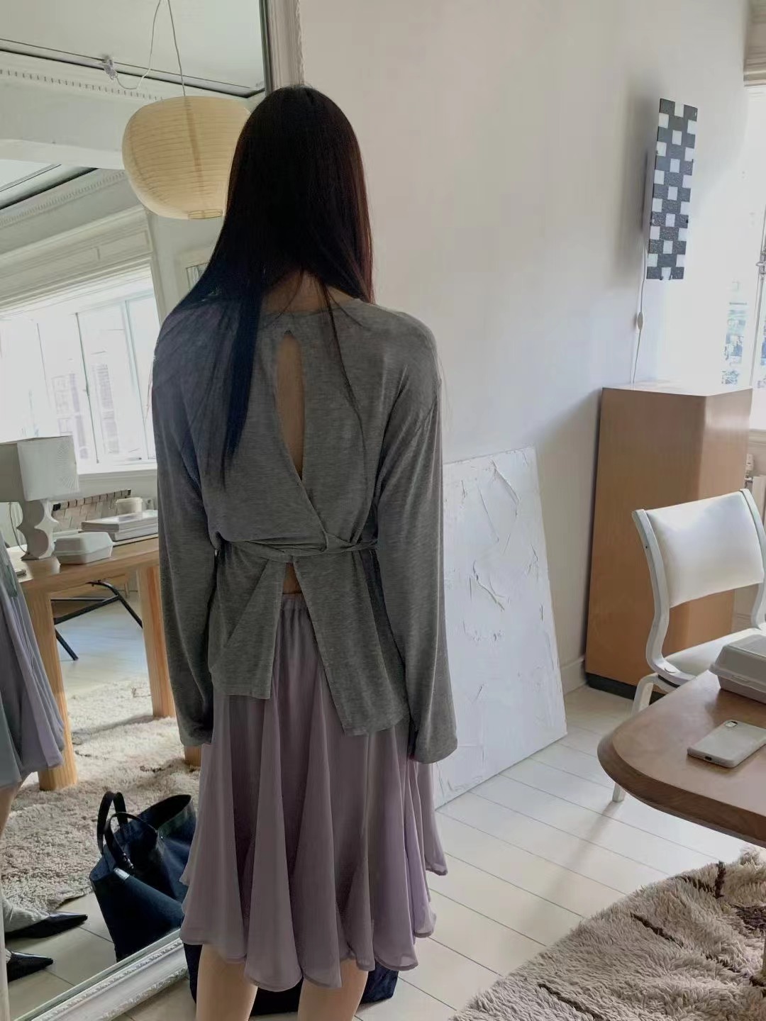 SOUFFLE韓國直郵女裝新款真品人氣休閑職業長袖T恤含腰繩SOUFFLE長袖T恤