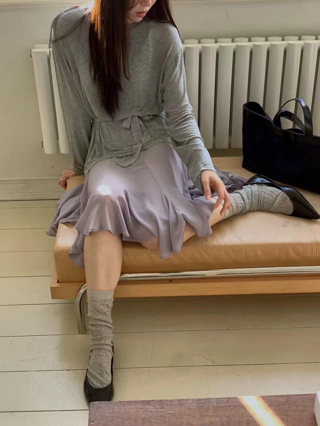 SOUFFLE韓國直郵女裝新款真品人氣休閑職業長袖T恤含腰繩SOUFFLE長袖T恤