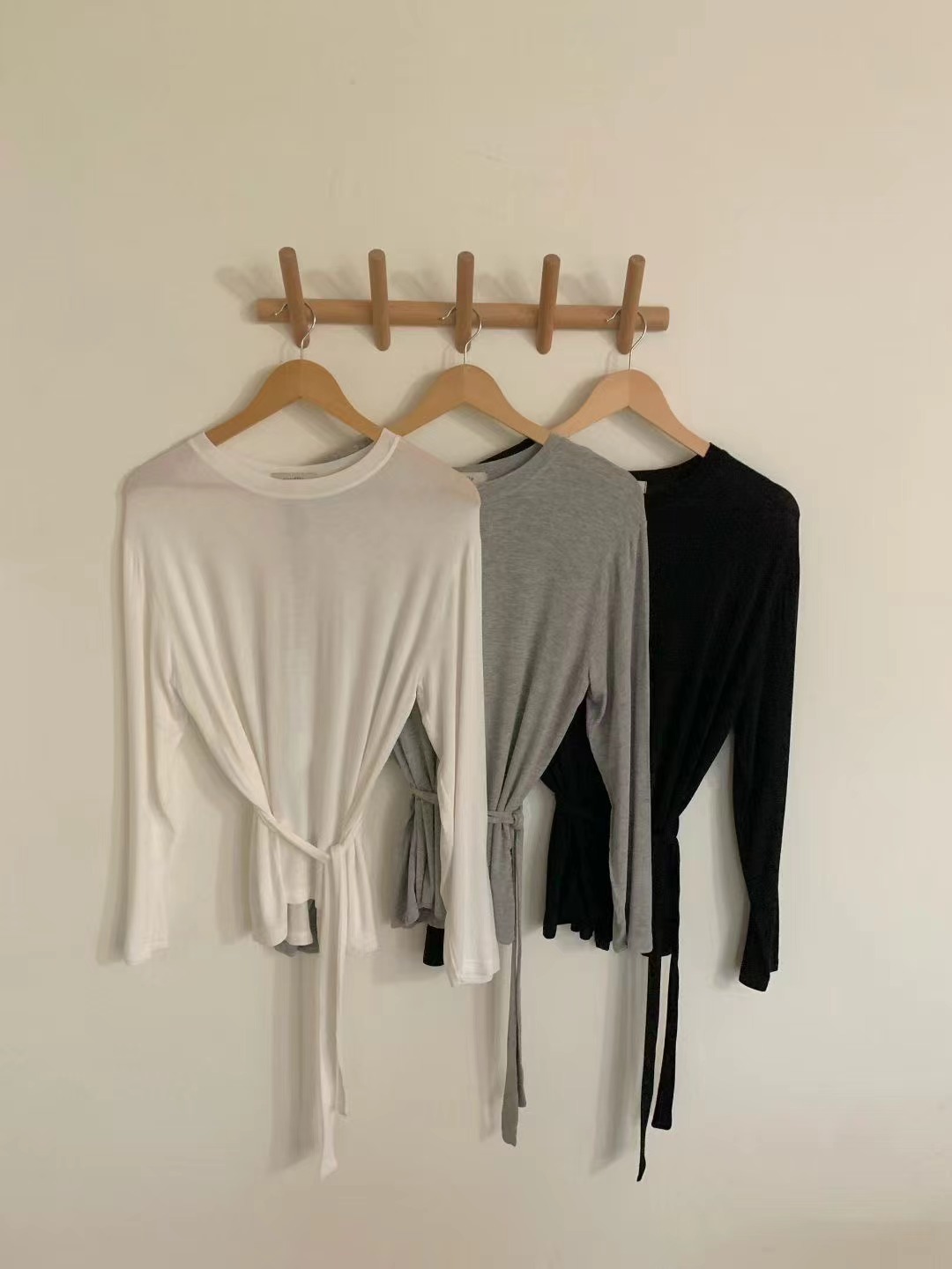 SOUFFLE韓國直郵女裝新款真品人氣休閑職業長袖T恤含腰繩SOUFFLE長袖T恤圖色3左三色