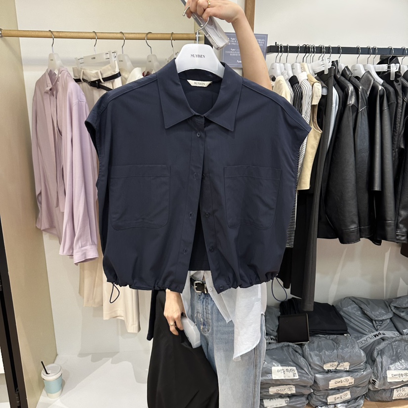 MUYBIEN韓國代購女士新款26春夏時尚職業人氣休閑熱賣馬甲MUYBIEN馬甲圖色2深藍色