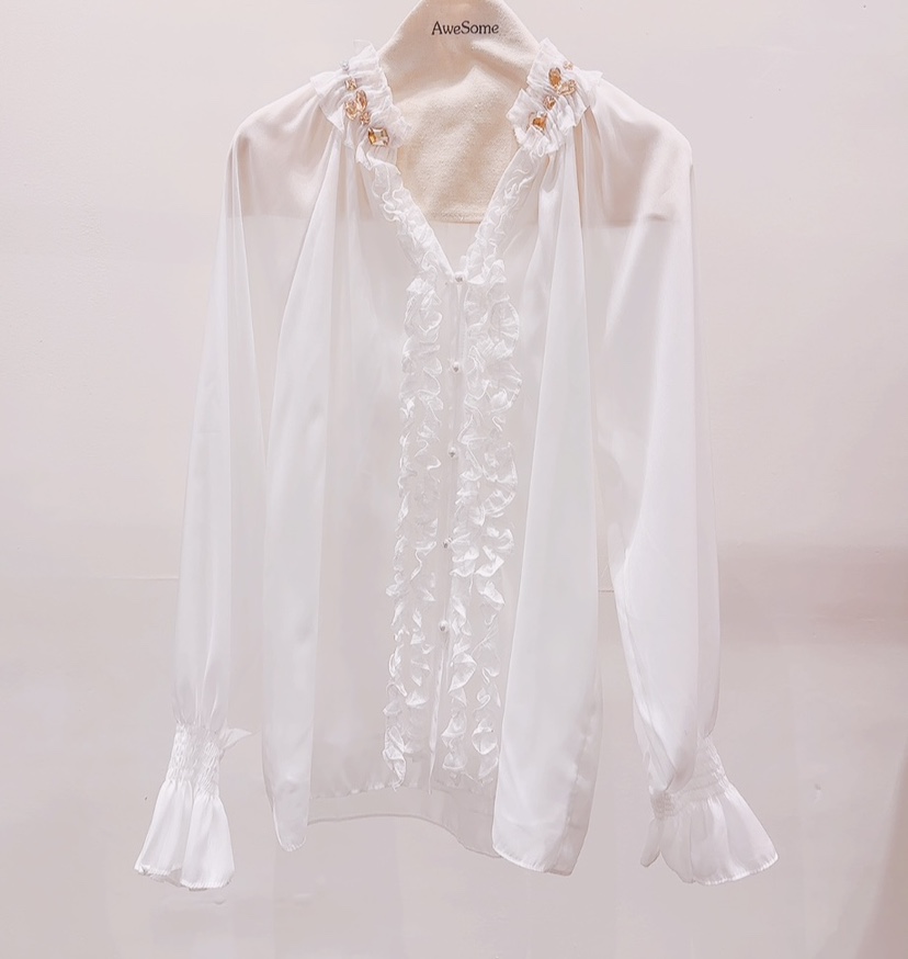 AWESOME-P韓國直郵女士新品休閑職業人氣襯衫蕾絲衫泡泡袖AWESOME-P襯衫/蕾絲衫圖色1