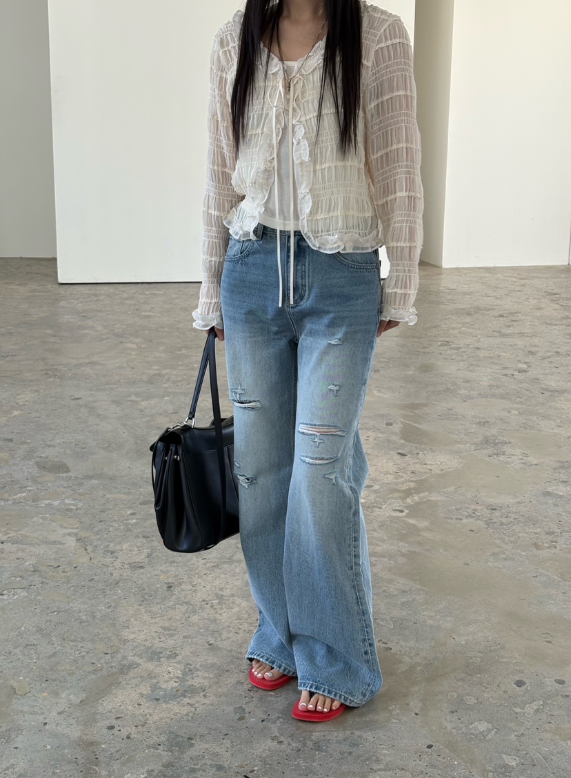 Verbena韓國代購女士新款推薦休閑職業人氣熱賣牛仔褲破洞Verbena牛仔褲