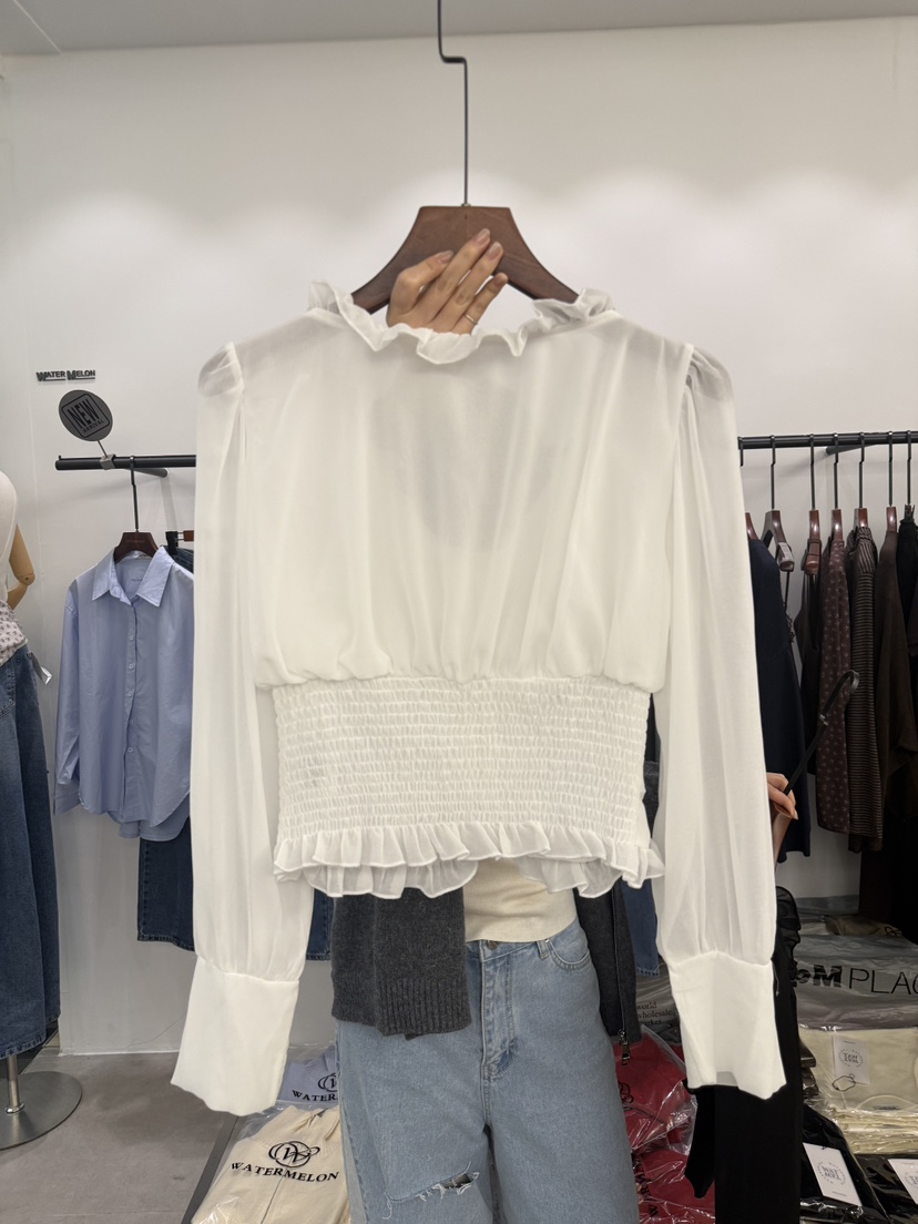 WATERMELON韓國東大門直郵女士新品推薦襯衫蕾絲衫荷葉邊雪紡WATER MELON襯衫/蕾絲衫