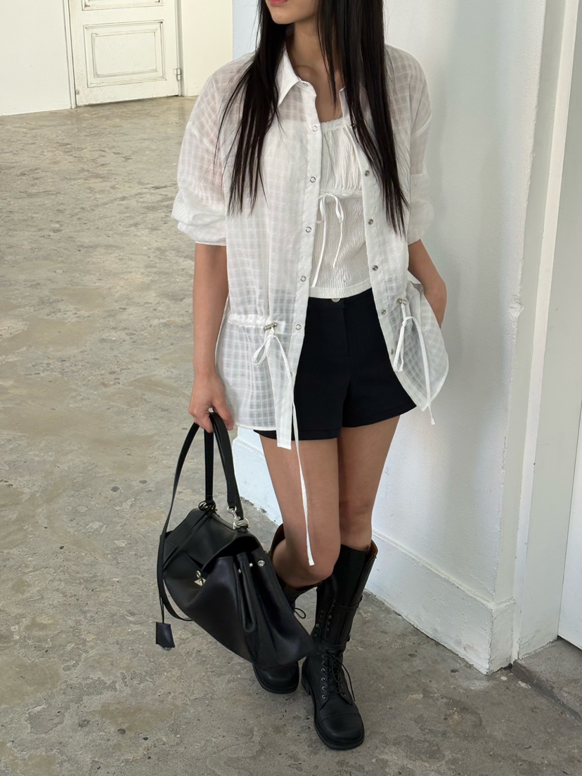 Verbena韓國東大門代購女裝新款休閑時尚人氣襯衫蕾絲衫格子Verbena襯衫/蕾絲衫