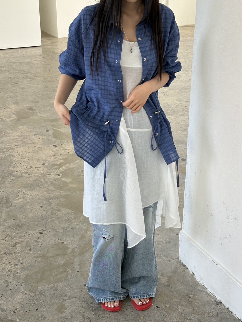 Verbena韓國東大門代購女裝新款休閑時尚人氣襯衫蕾絲衫格子Verbena襯衫/蕾絲衫